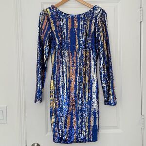 Dress the Population Women's Lola Long Sleeve Sequin Dress Size M
